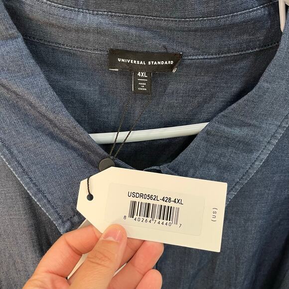 New! Universal Standard Chambray Blue Shirt Dress Tie Waist Womens 7X - Picture 5 of 8